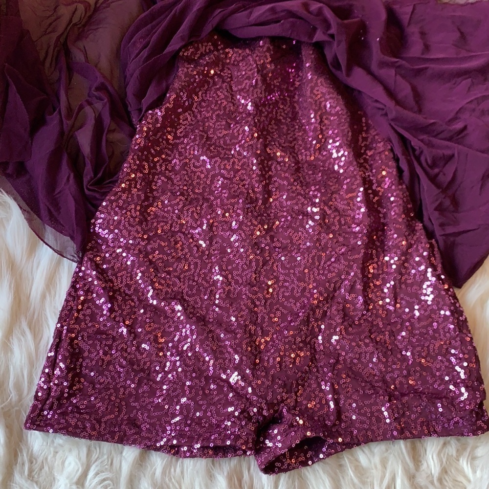 Women's Plum Sequin Draped Contemporary Dance Dress - Picture 6 of 6